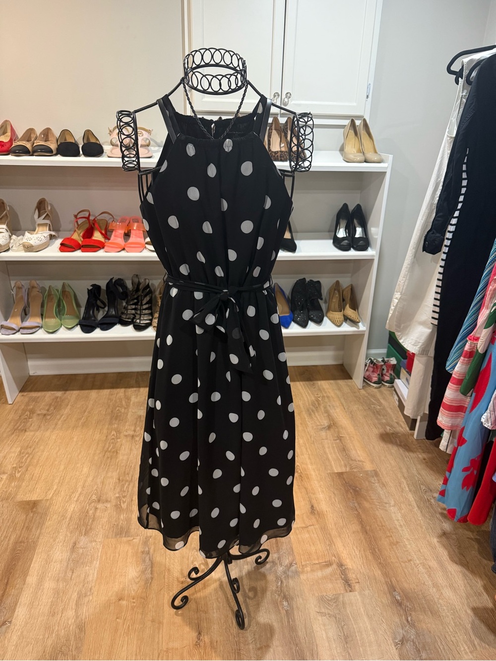 Banana Republic Black and White Polka Dot Halter Midi Dress